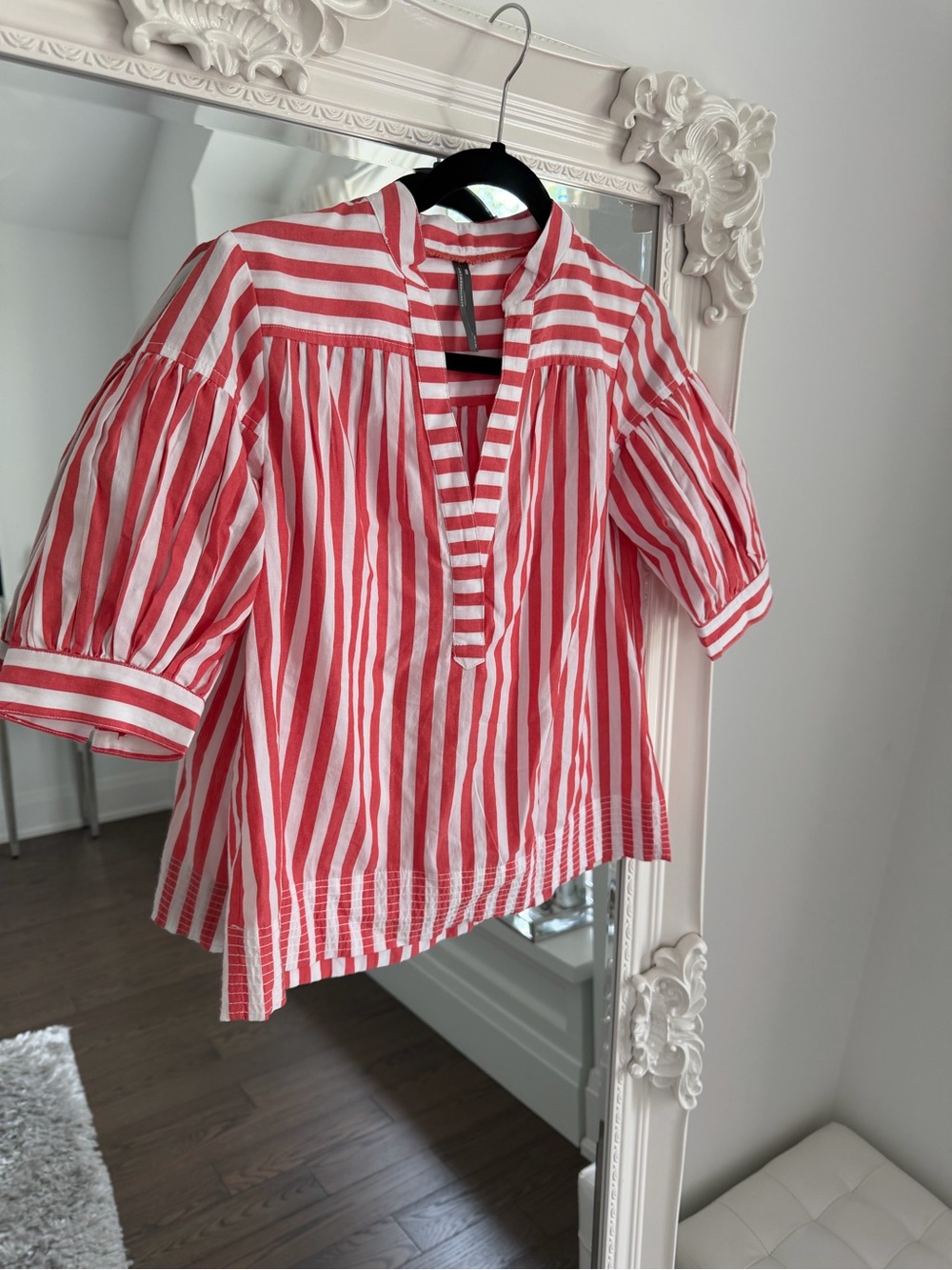 Anthropologie Red & White Striped Peasant Tunic